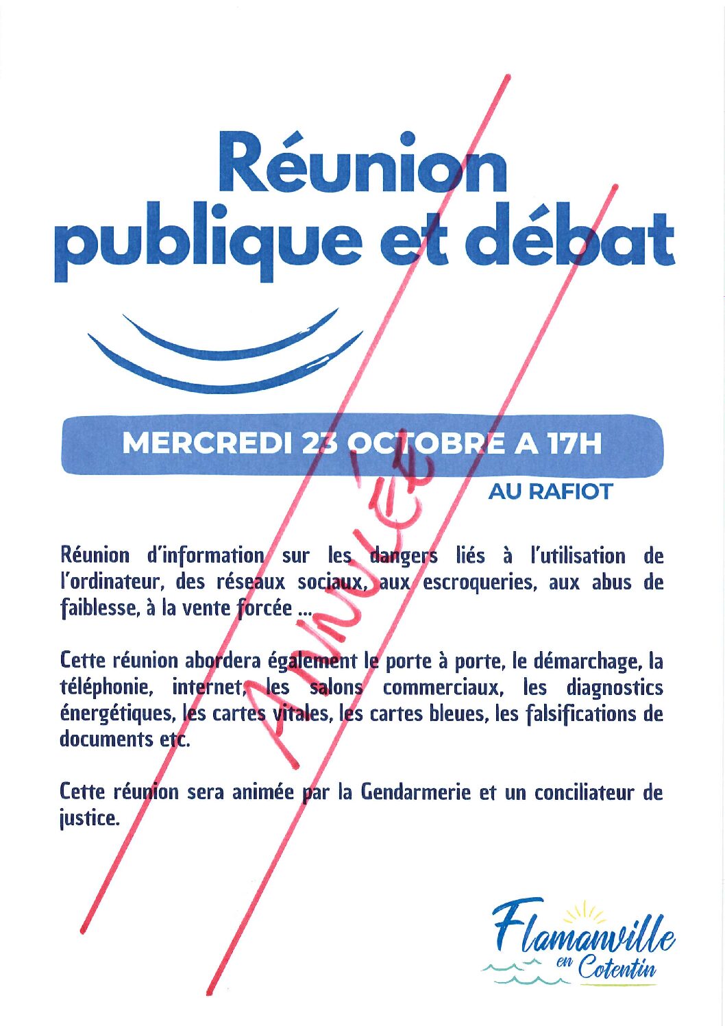 Annulation de la réunion publique et débat du mercredi 23 octobre au Rafiot